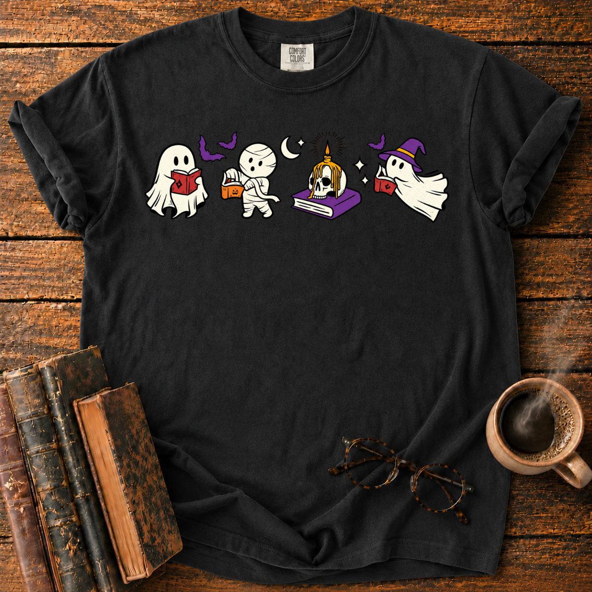 Spooky Reading Ghost Mummy Halloween T-Shirt