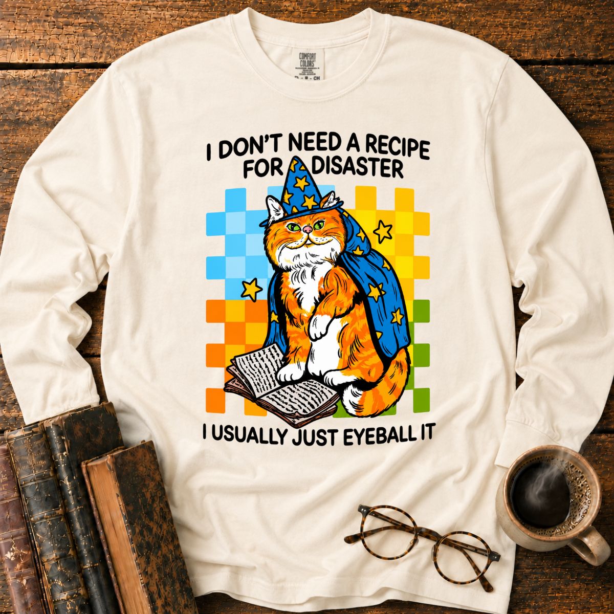 Wizard Cat Reading Books LS T-Shirt