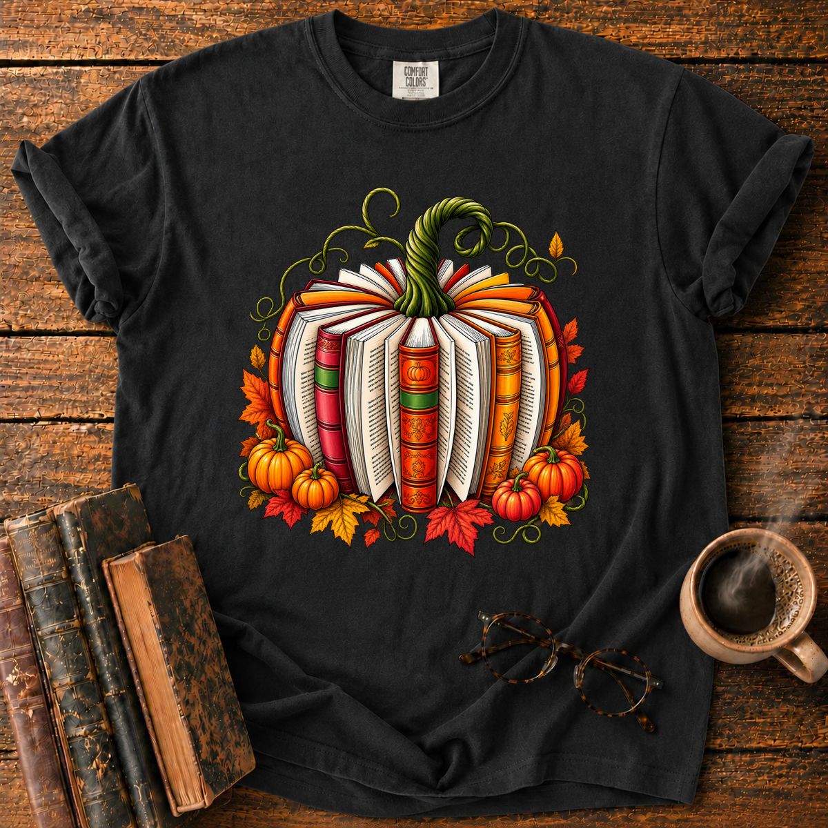 Whimsical Autumn Book Pumpkin T-Shirt