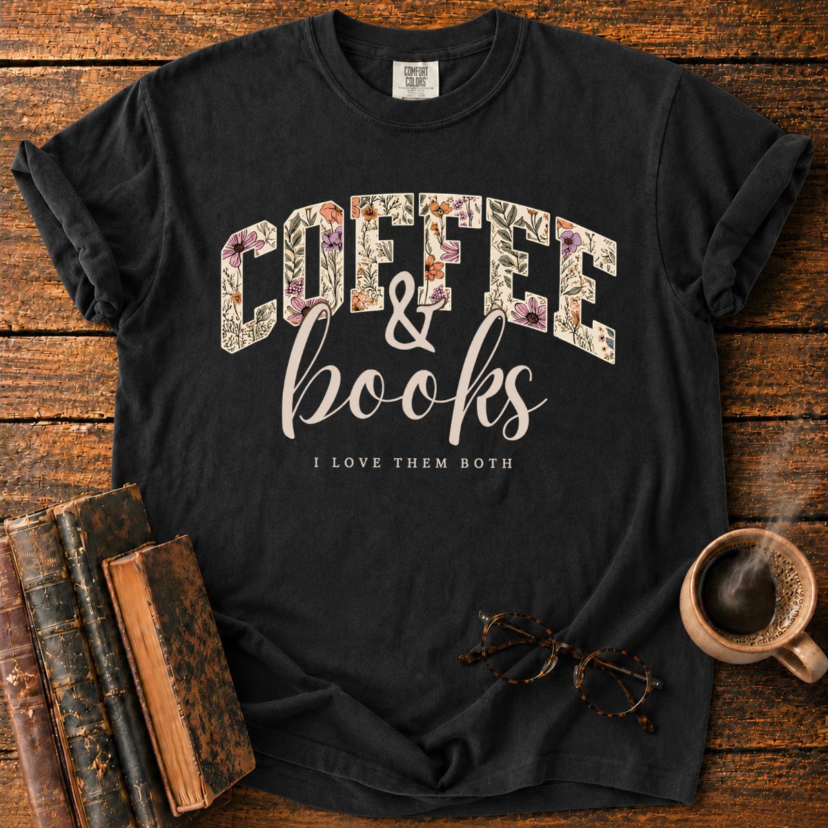 Coffee & Books Floral T-Shirt
