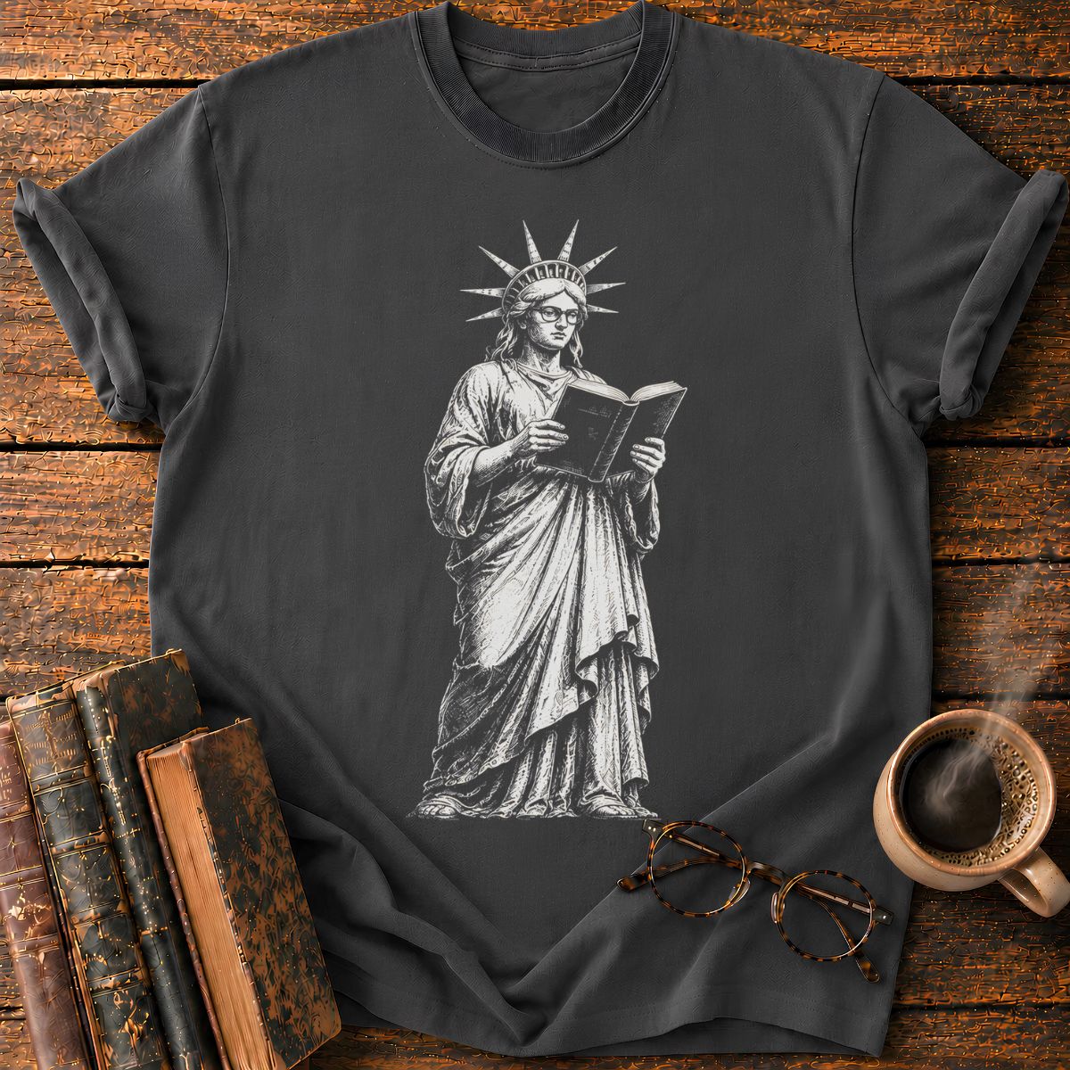 Engraved Liberty Reading a Book T-Shirt