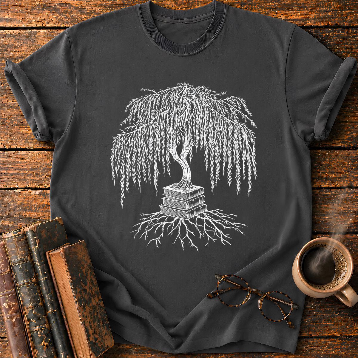 Weeping Willow Growing from Books T-Shirt