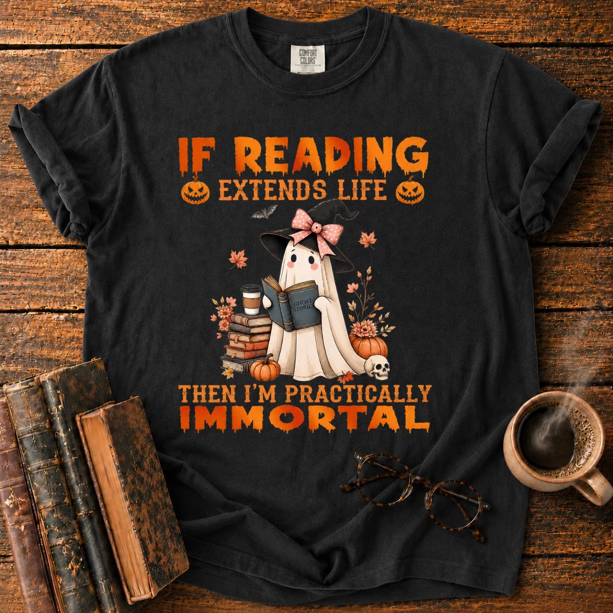 Cute Ghost Reading Halloween T-Shirt