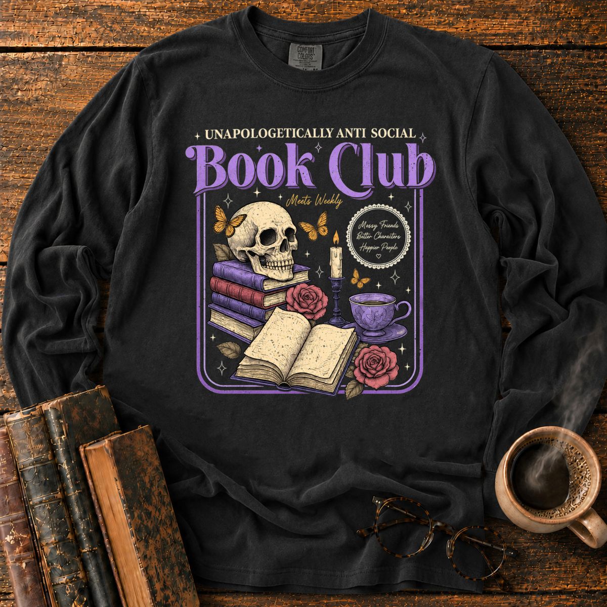 Anti Social Book Club Skull LS T-Shirt