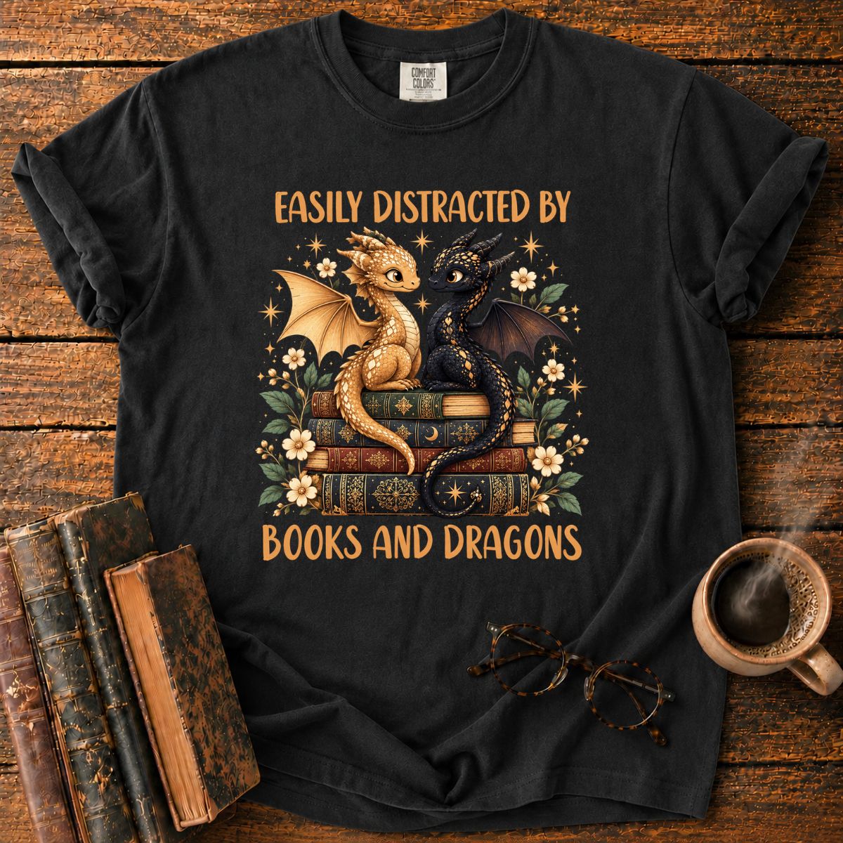 Distracted by Books and Dragons T-Shirt