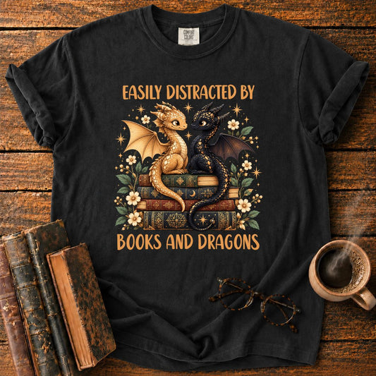 Distracted by Books and Dragons T-Shirt