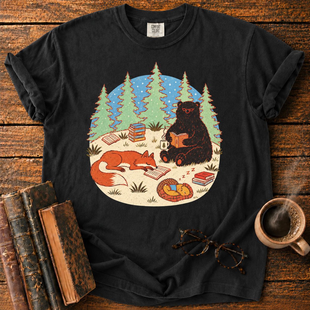 Woodland Animals Reading Book Lover T-Shirt