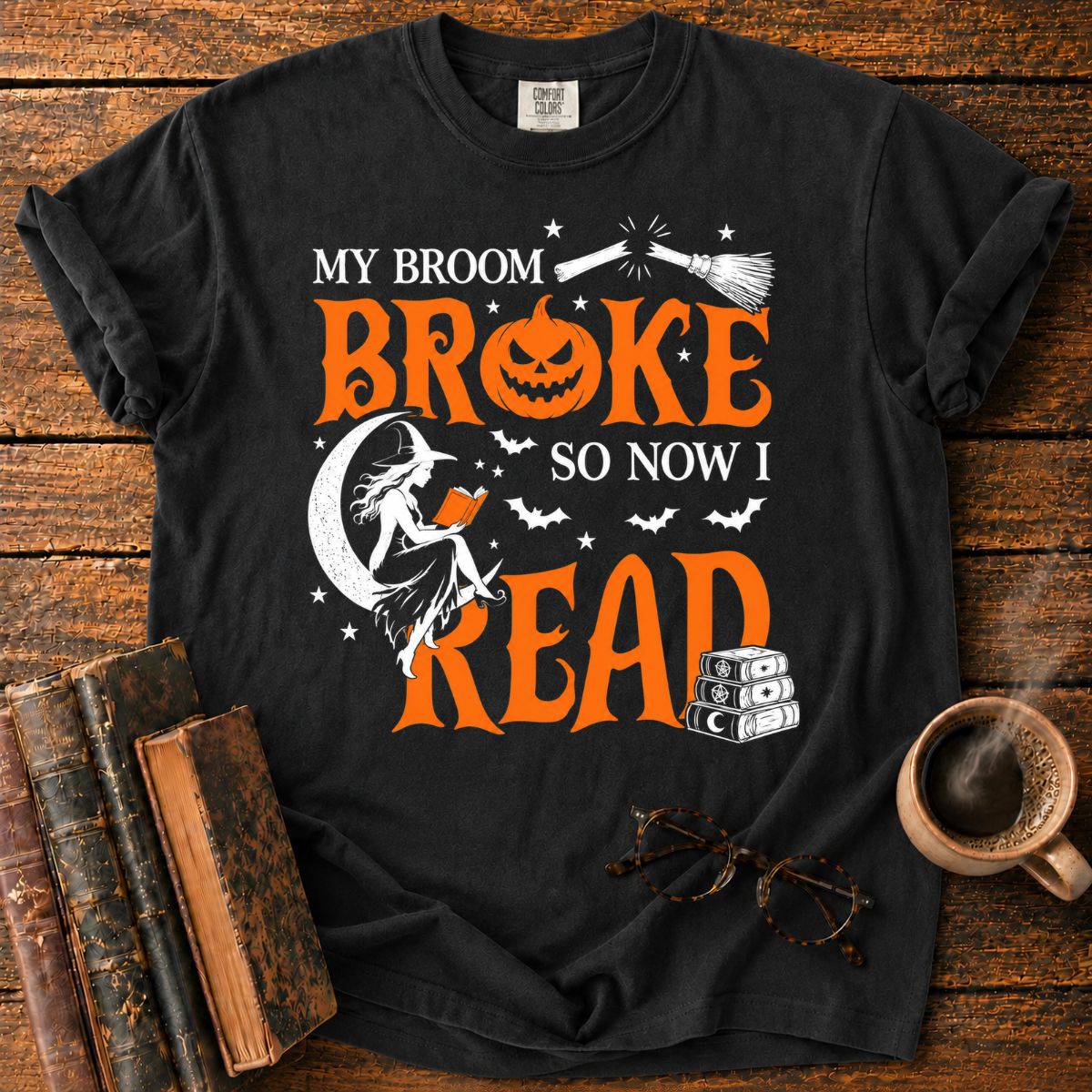 Witch Reading Beneath a Broken Broom T-Shirt