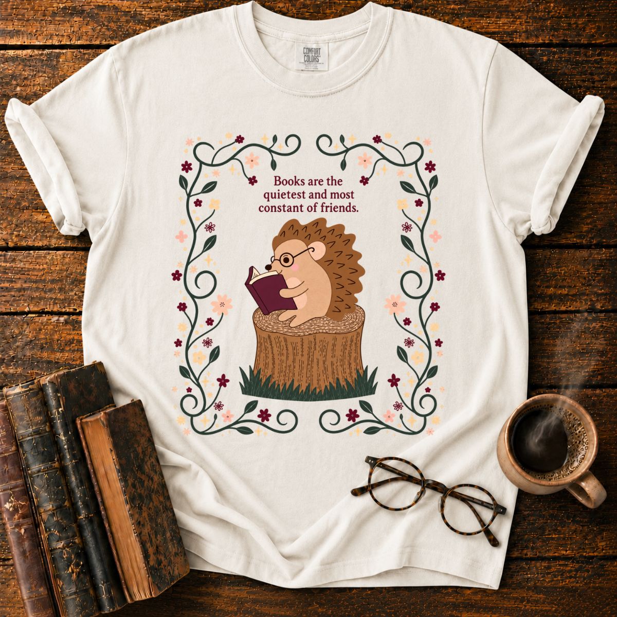 Books Are Friends Hedgehog Reading T-Shirt