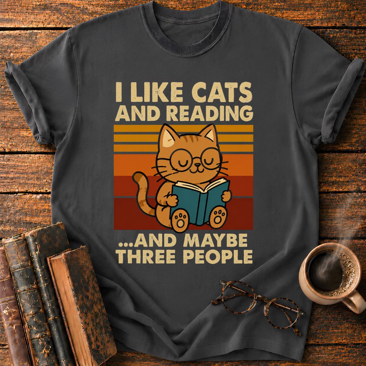 Retro Cat Reading T-Shirt