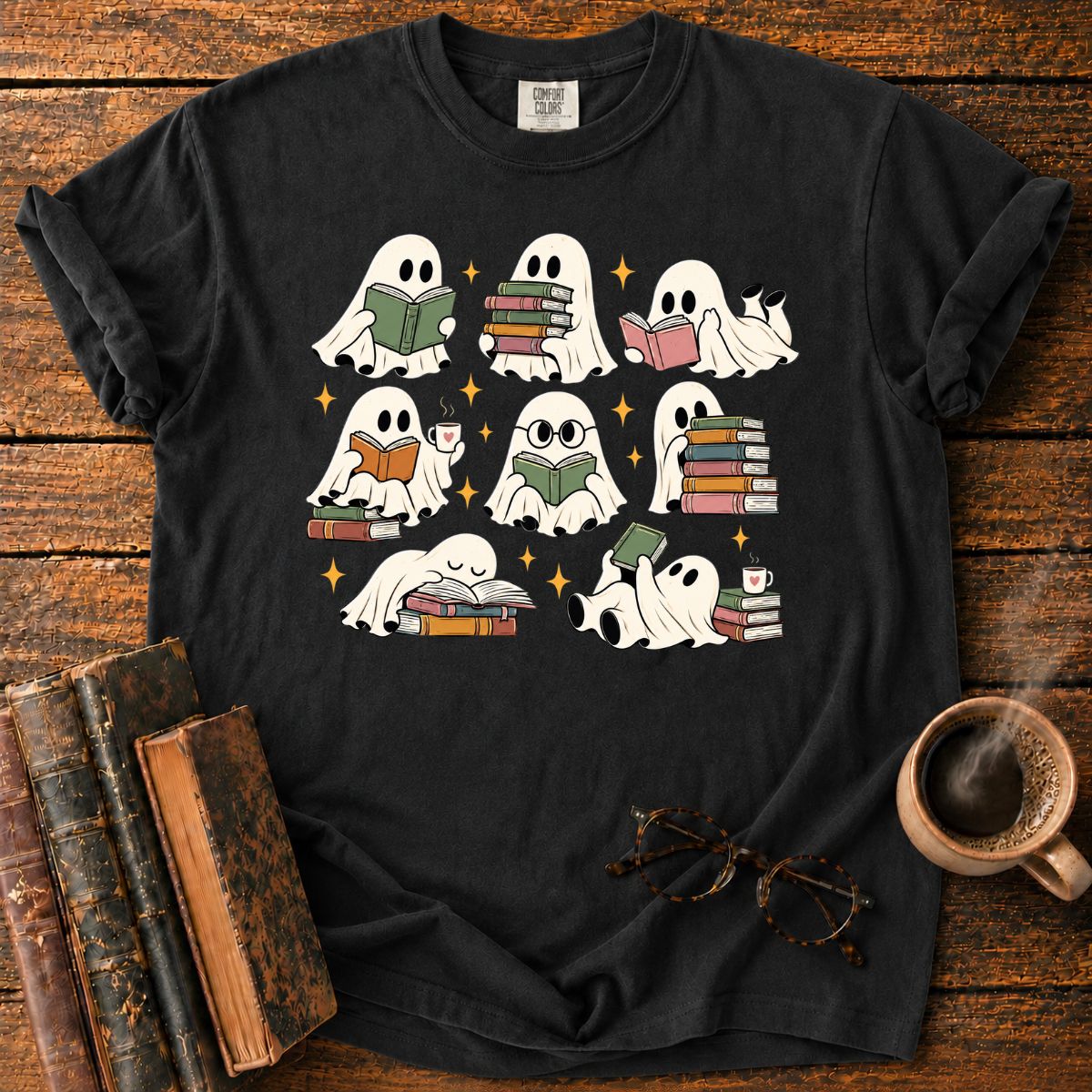 Cozy Ghosts Reading Books T-Shirt