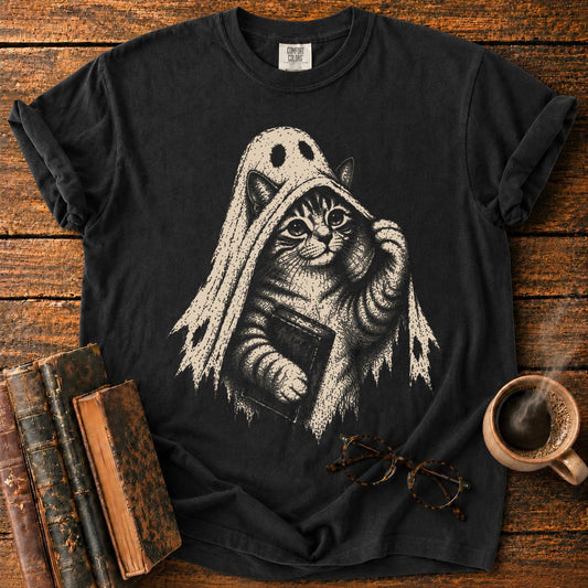 Ghost Kitten with Book T-Shirt