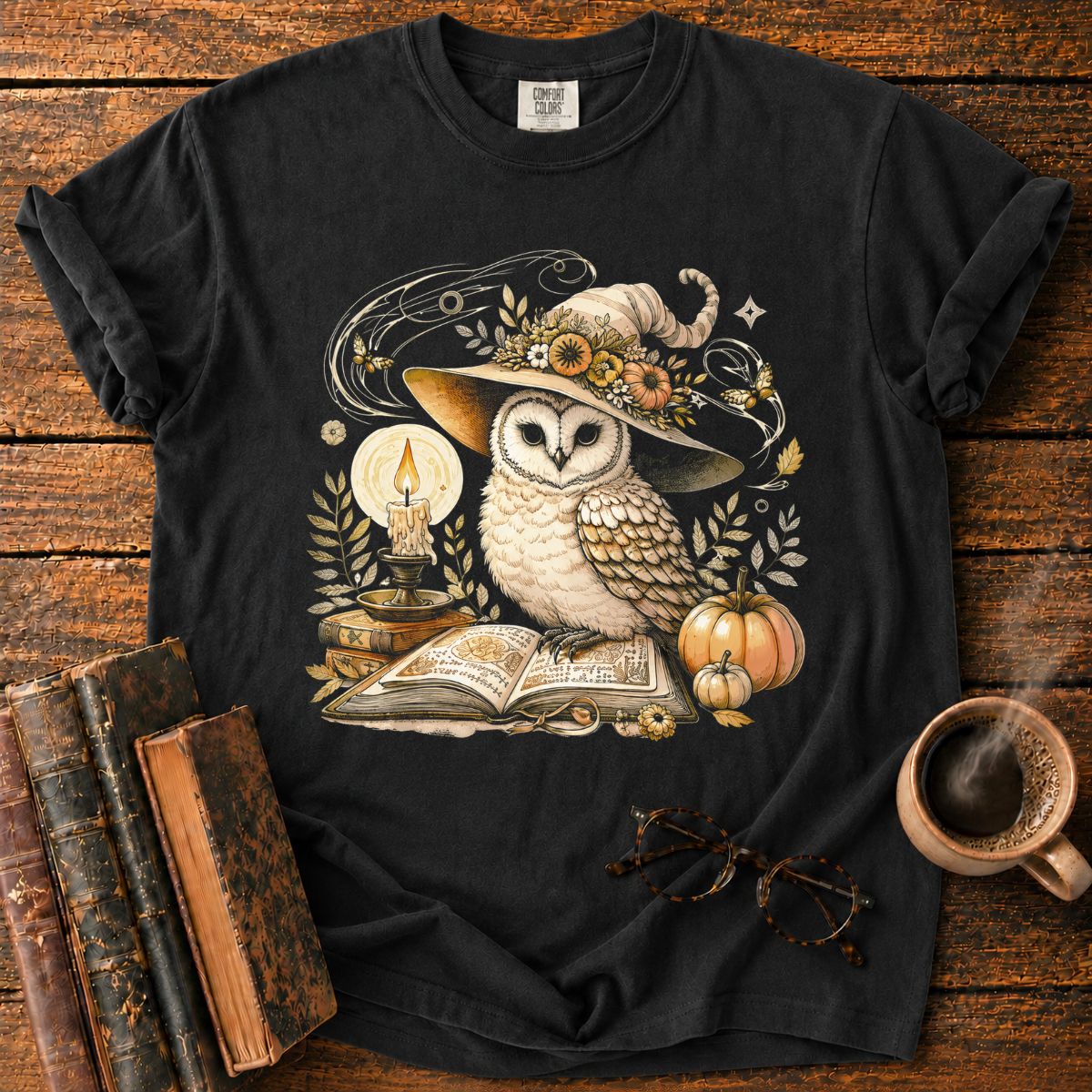 Whimsical Witch Owl Autumn Still Life T-Shirt