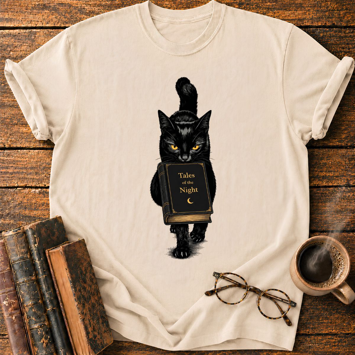 Black Cat With A Book T-Shirt