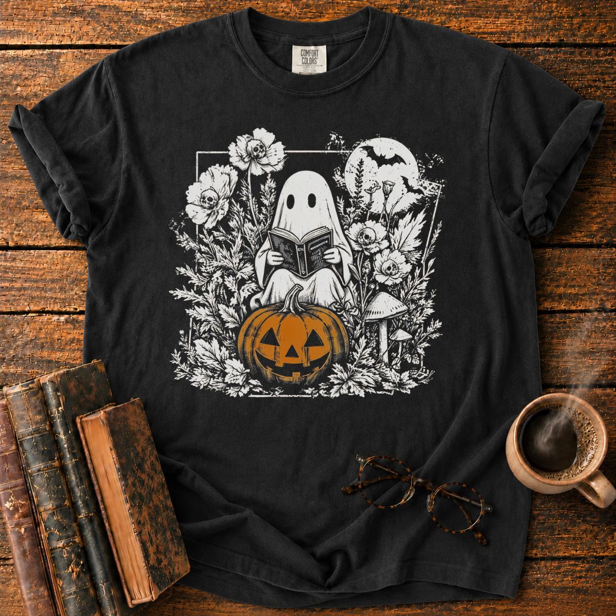 Vintage Halloween Ghost Reading T-Shirt