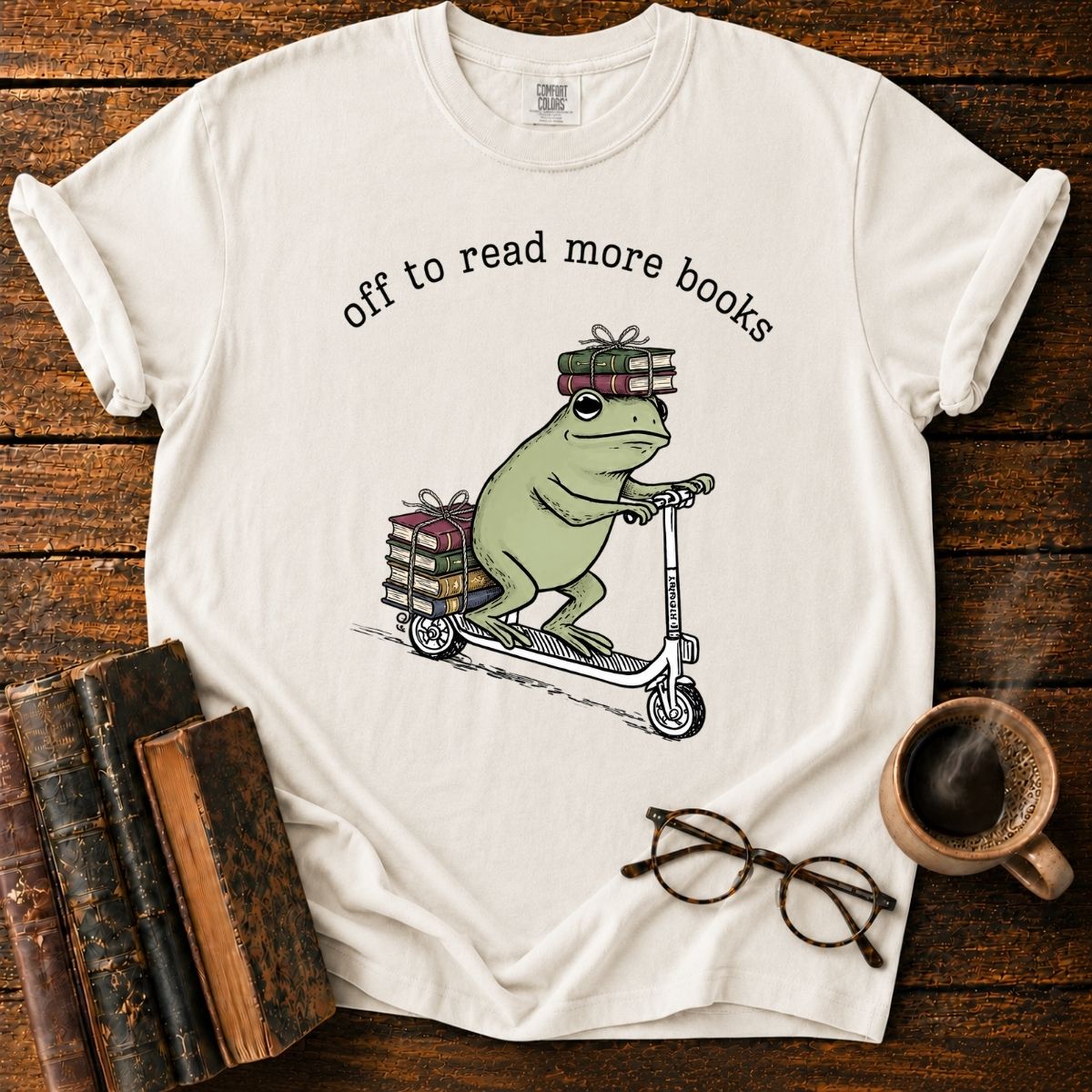 Frog’s Bookish Scooter Adventure T-Shirt