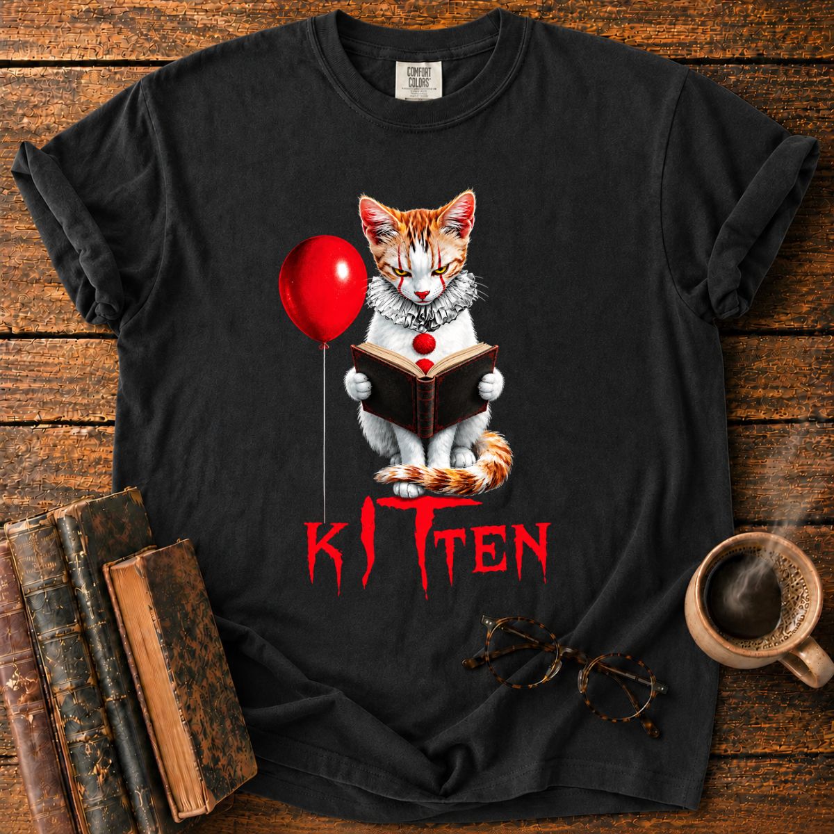Clown Cat Reading a Vintage Book T-Shirt