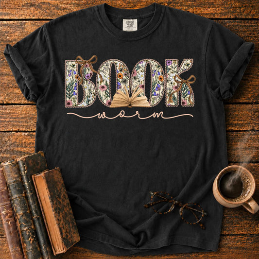 Floral Bookworm Typography T-Shirt