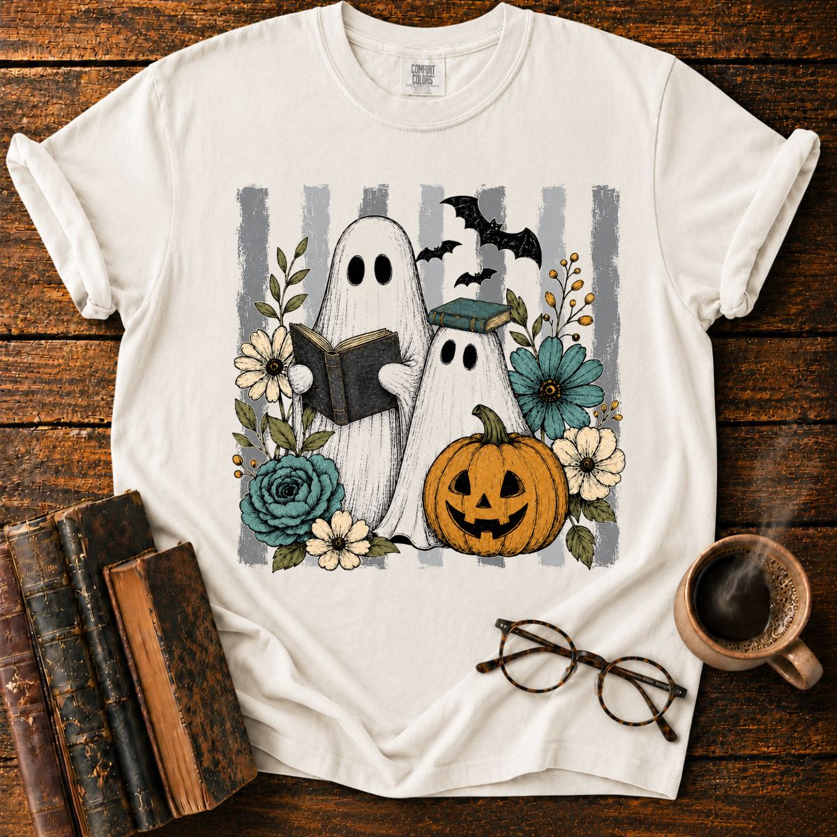 Vintage Ghosts, Books & Pumpki T-Shirt