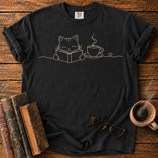 Cozy Cat Reading with Tea T-Shirt