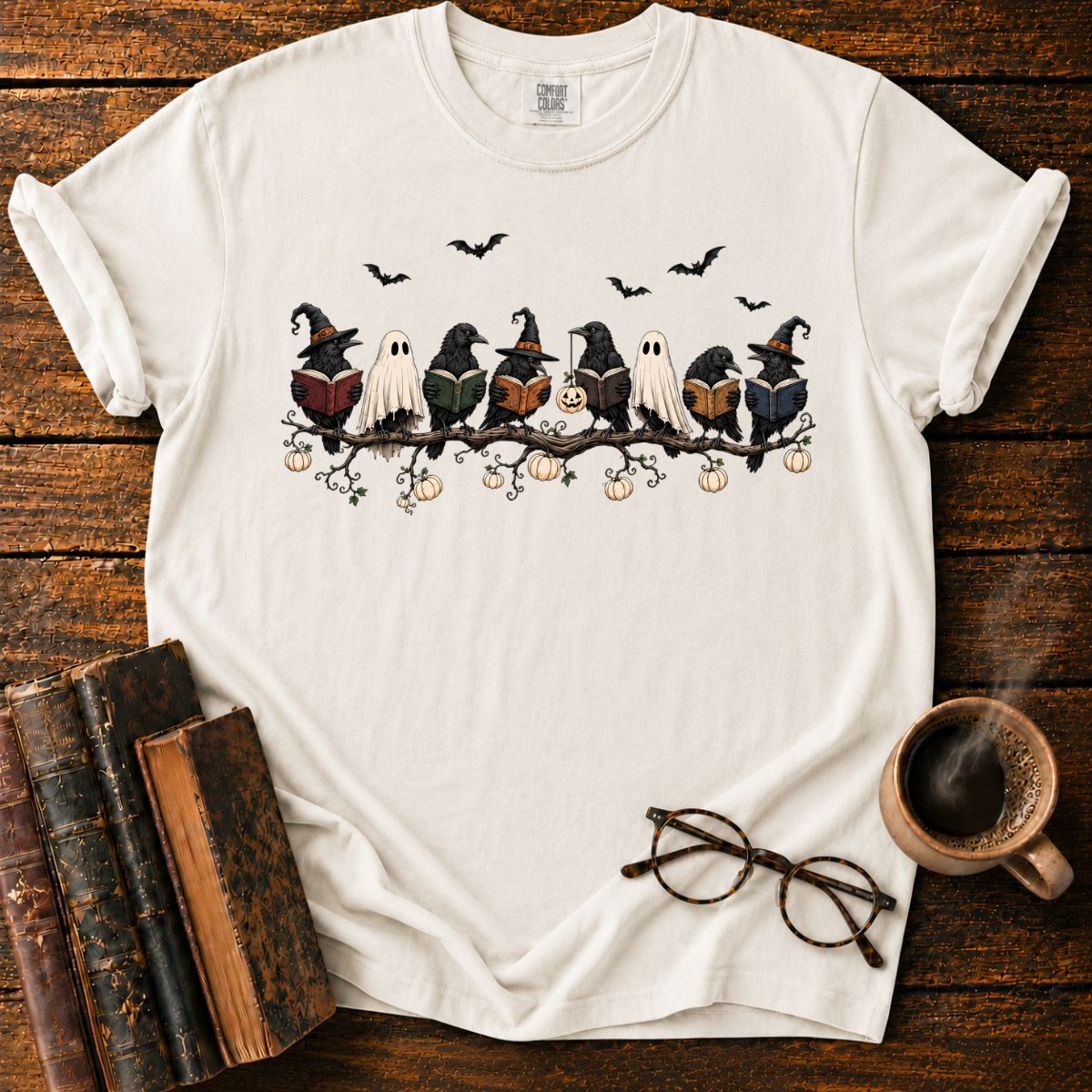 Ravens and Ghosts Reading on Halloween Branch T-Shirt