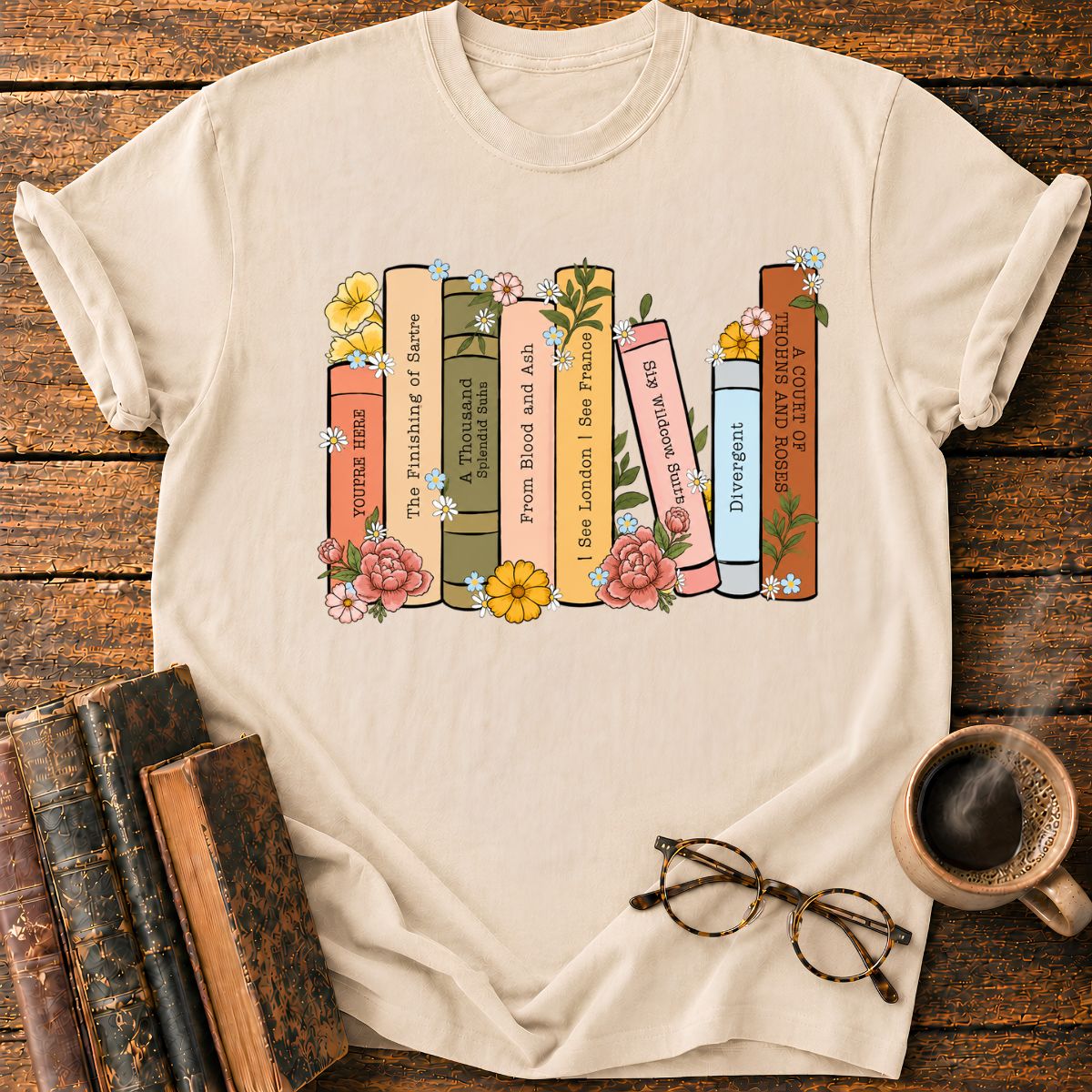 Floral Book Spines in Bloom T-Shirt