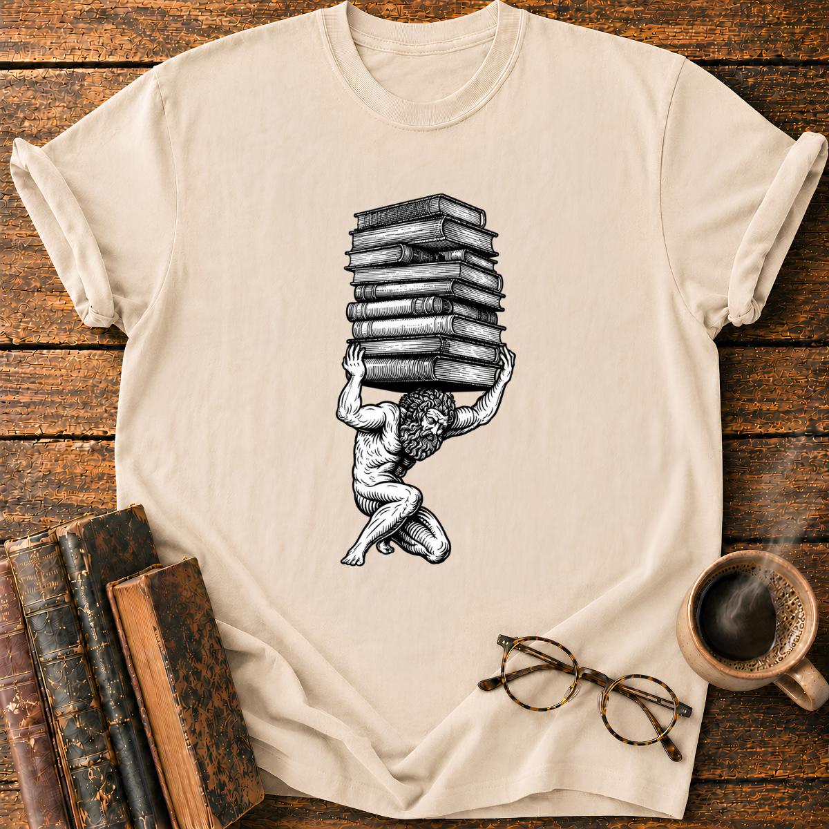 Atlas Bearing the Stack of Books T-Shirt