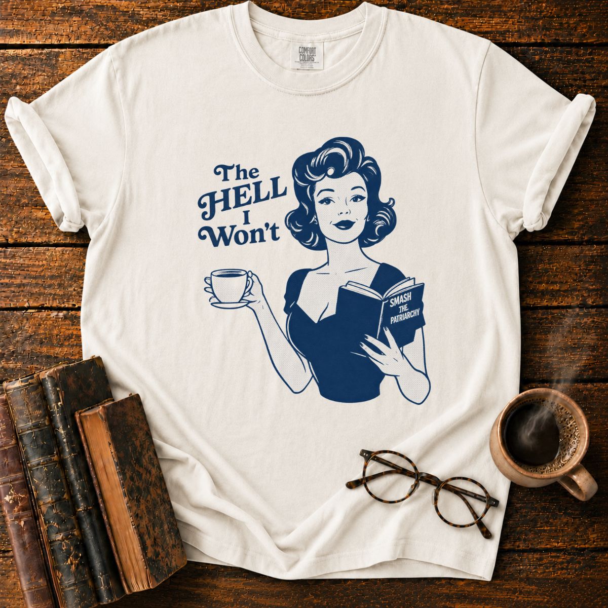 Vintage Housewife with a Revolutionary Book T-Shirt