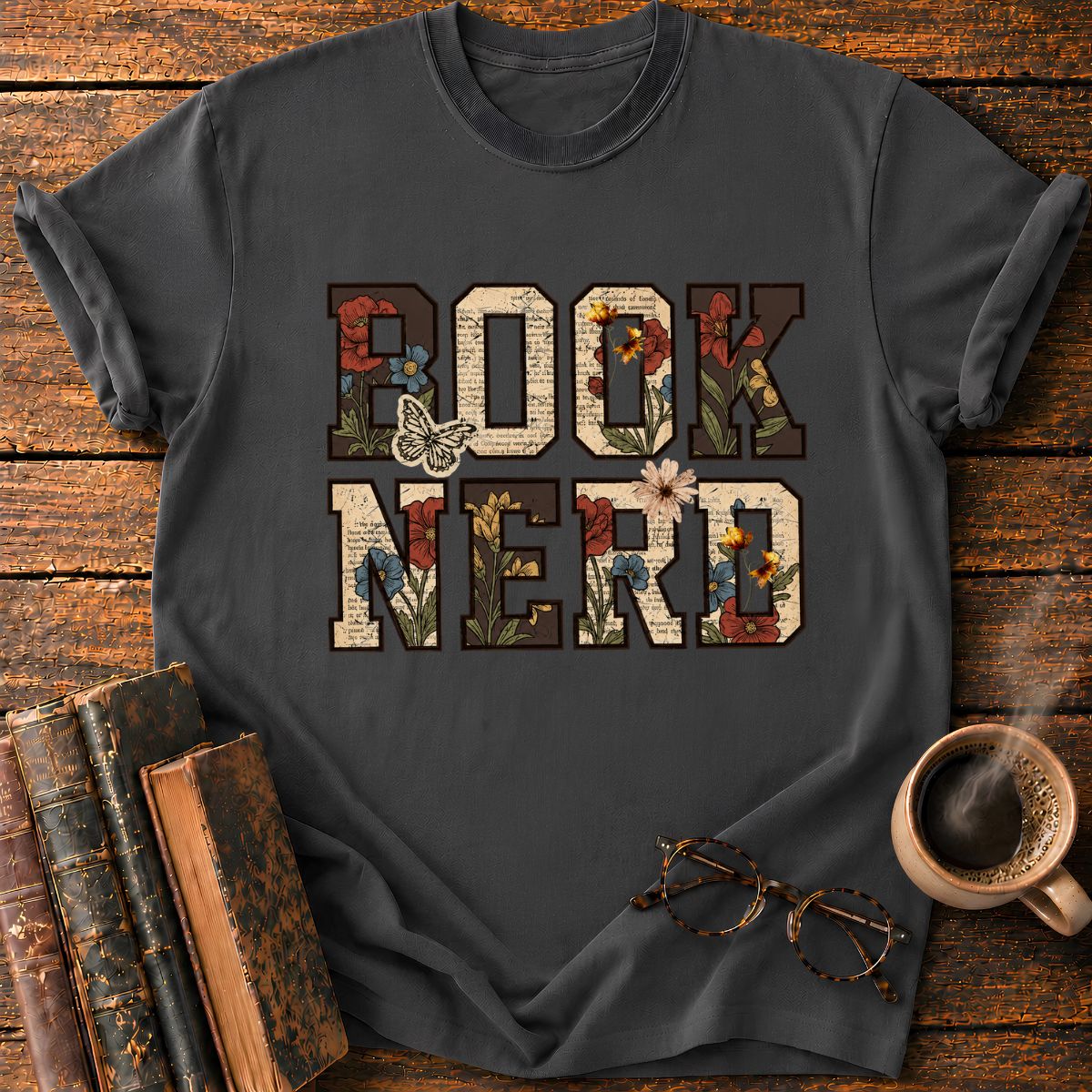 Book Nerd Typography T-Shirt