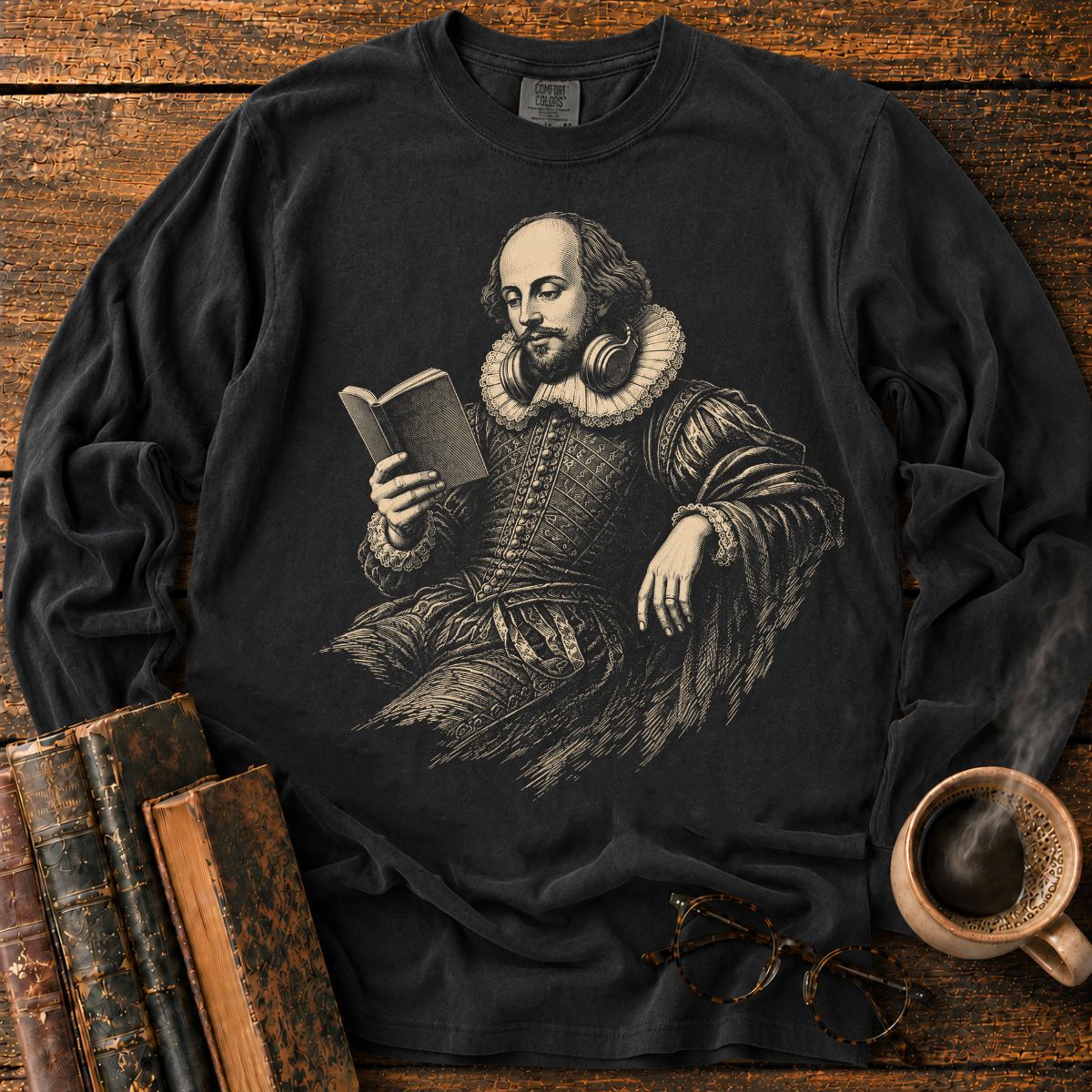 Shakespeare Reading With Headphones LS T-Shirt