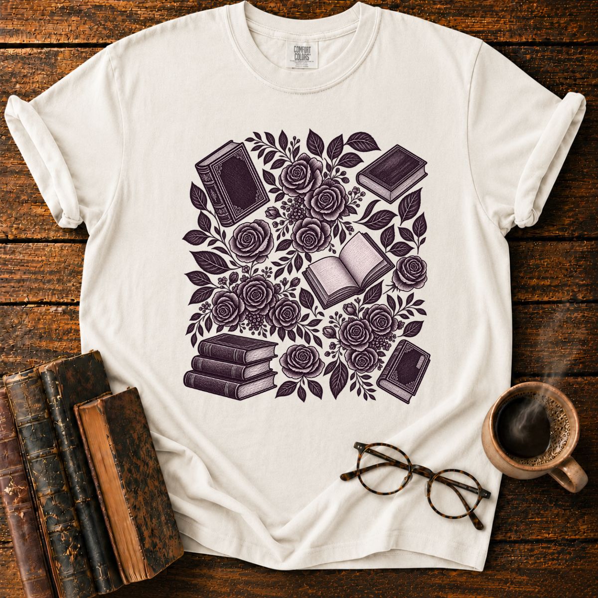 Inkbound Roses and Vintage Books T-Shirt