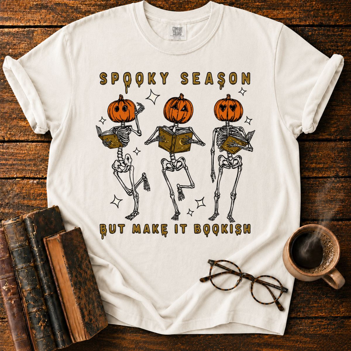Spooky Season Bookish Skeleton Dance T-Shirt