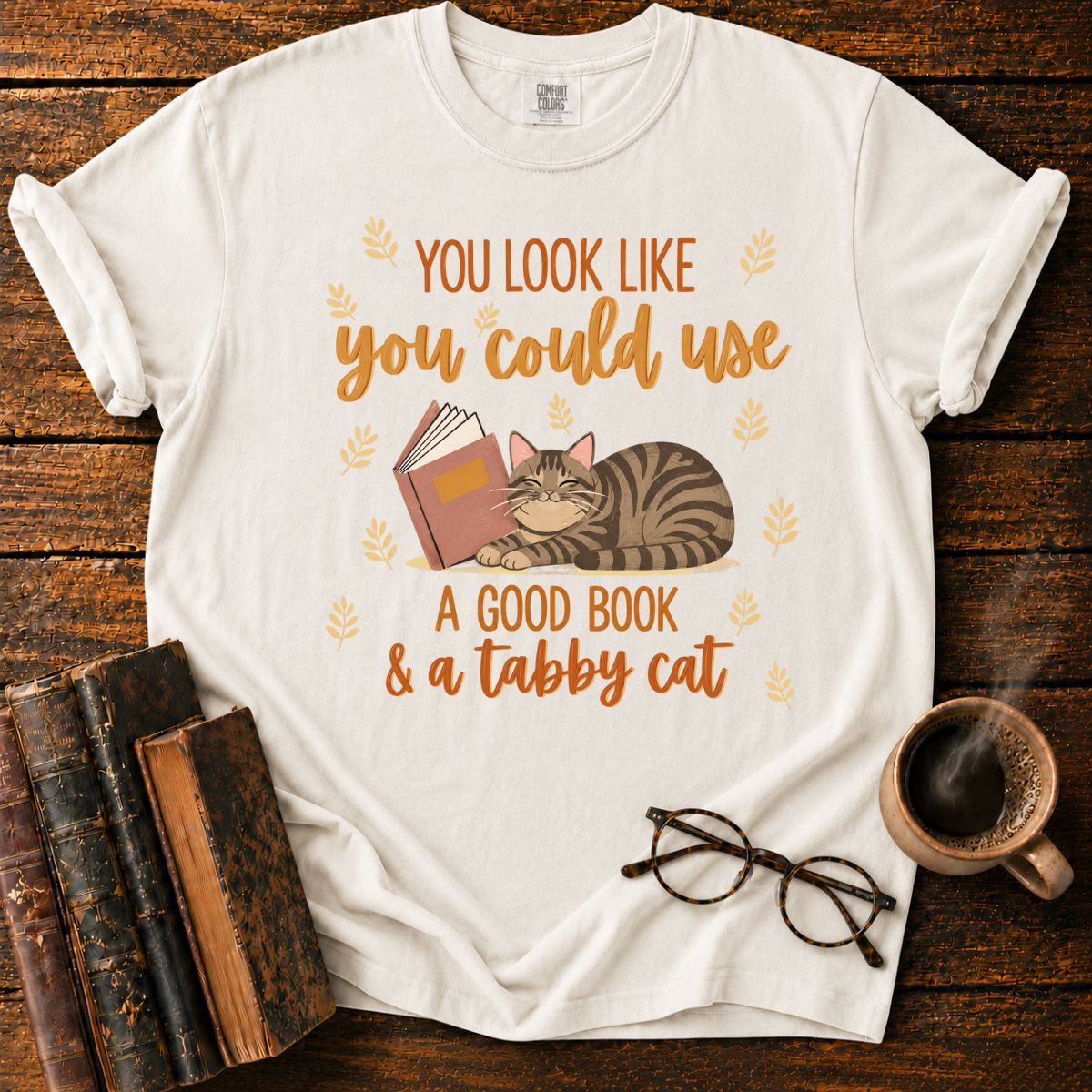 Good Book and Tabby Cat Lover T-Shirt