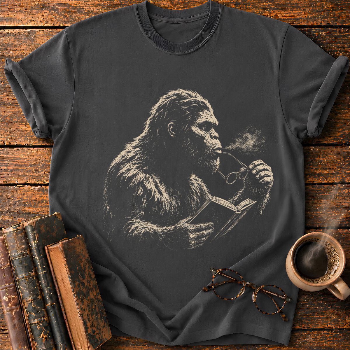 Bigfoot with A Book T-Shirt