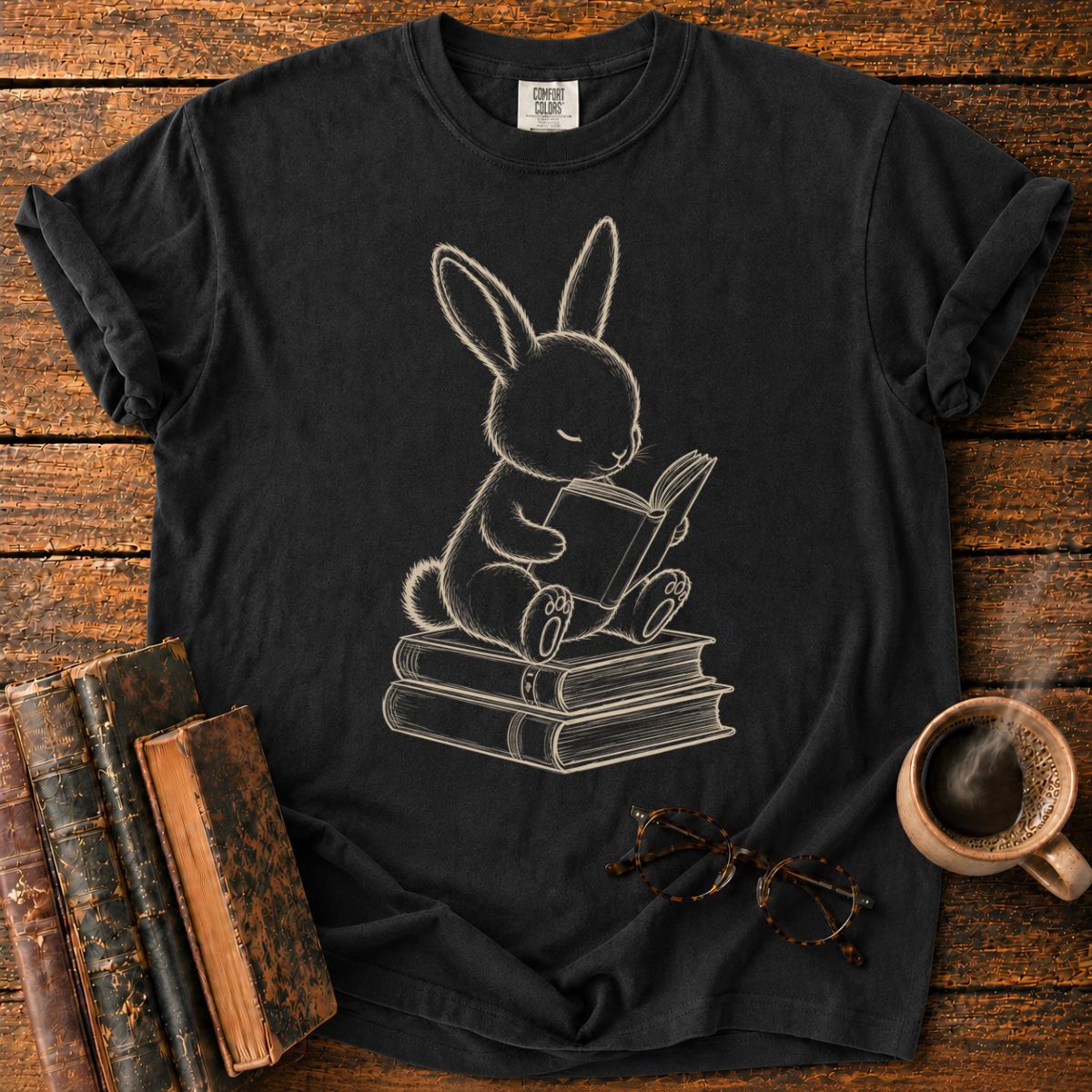 Bunny Reading on Book StackT-Shirt