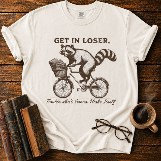 Raccoon’s Vintage Book Bike Ride T-Shirt