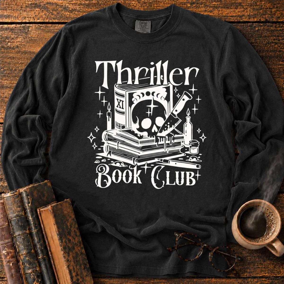 Thriller Book Club Skull Knife LS T-Shirt