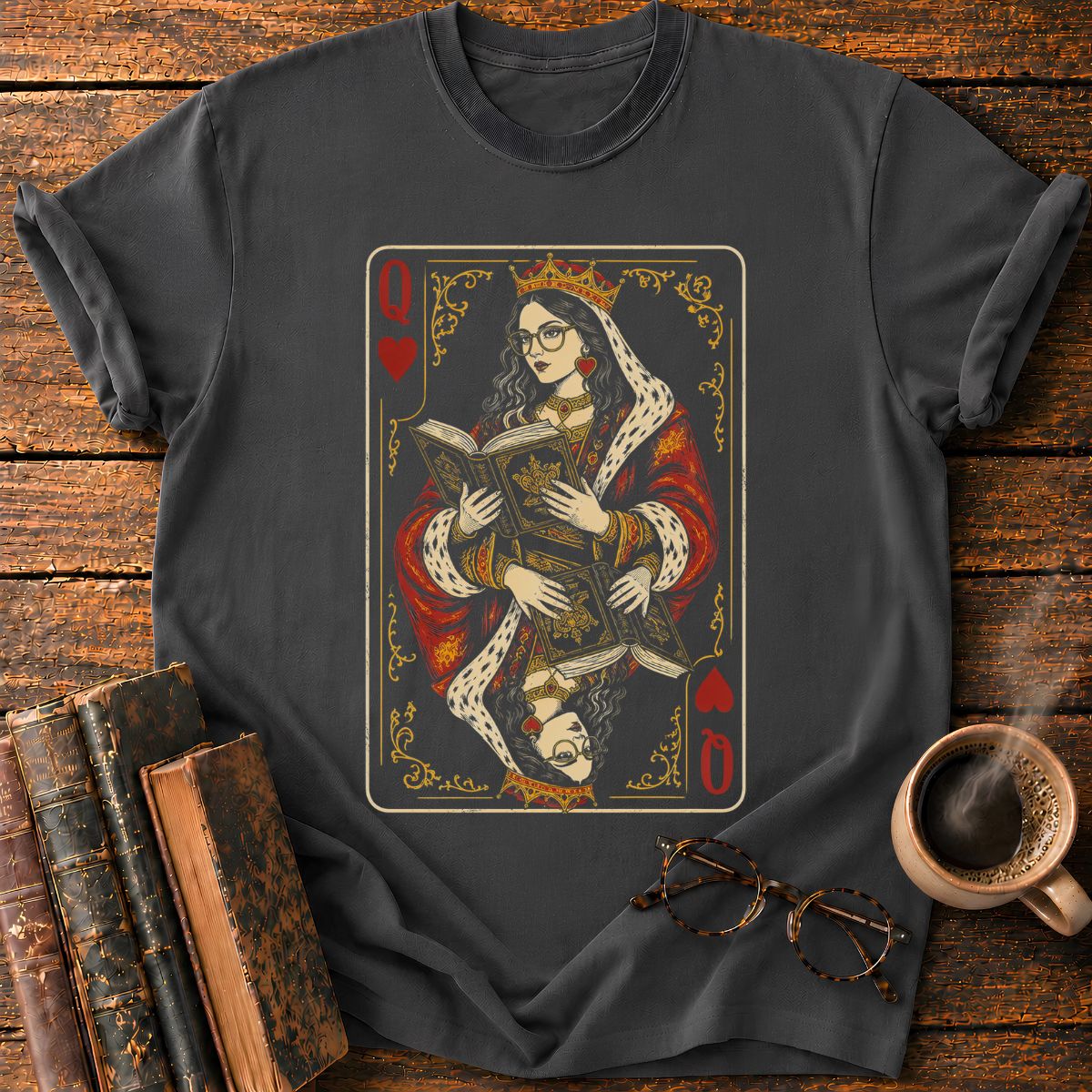 Queen of Hearts Reading Antique Book T-Shirt