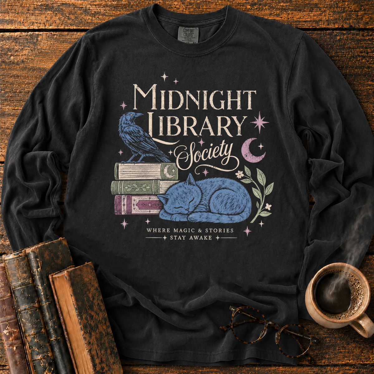 Midnight Library Society Cat LS T-Shirt