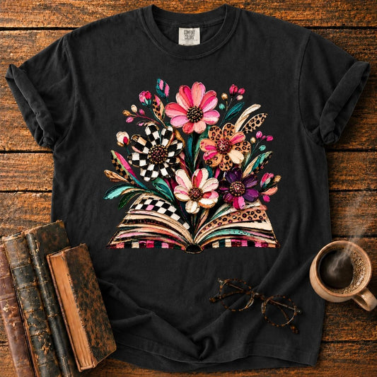 Floral Bouquet Rising from Book T-Shirt