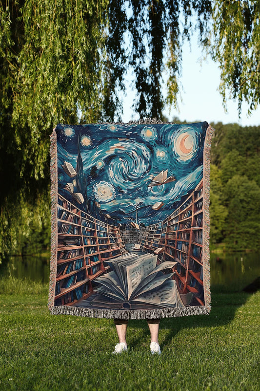 Starry Night Library Woven Blanket