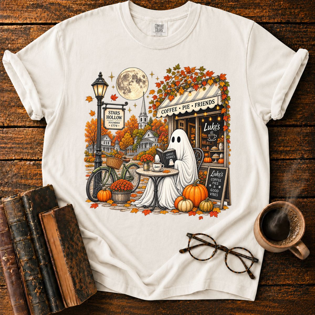 Ghostly Autumn Coffee in Stars Hollow T-Shirt