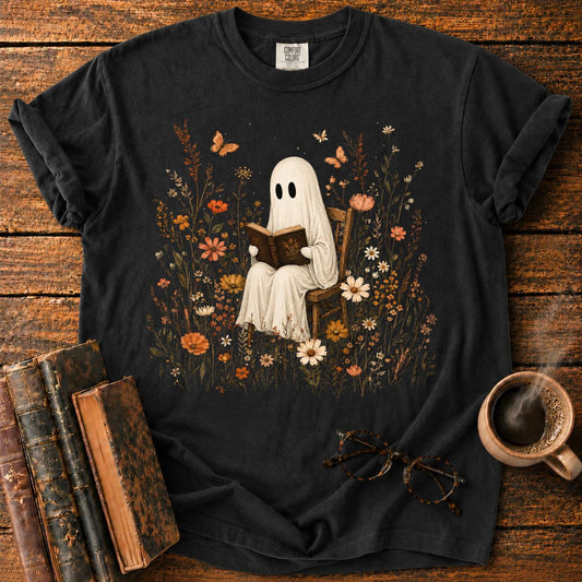 Ghost Reading in a Wildflower T-Shirt