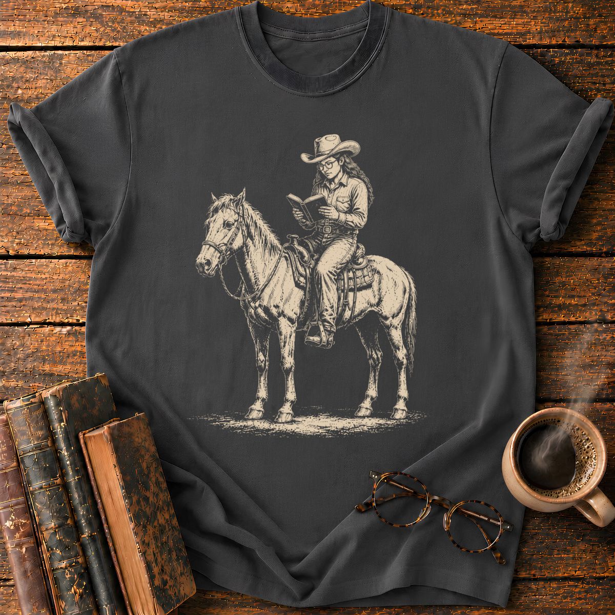 Cowgirl Reading on Horseback T-Shirt
