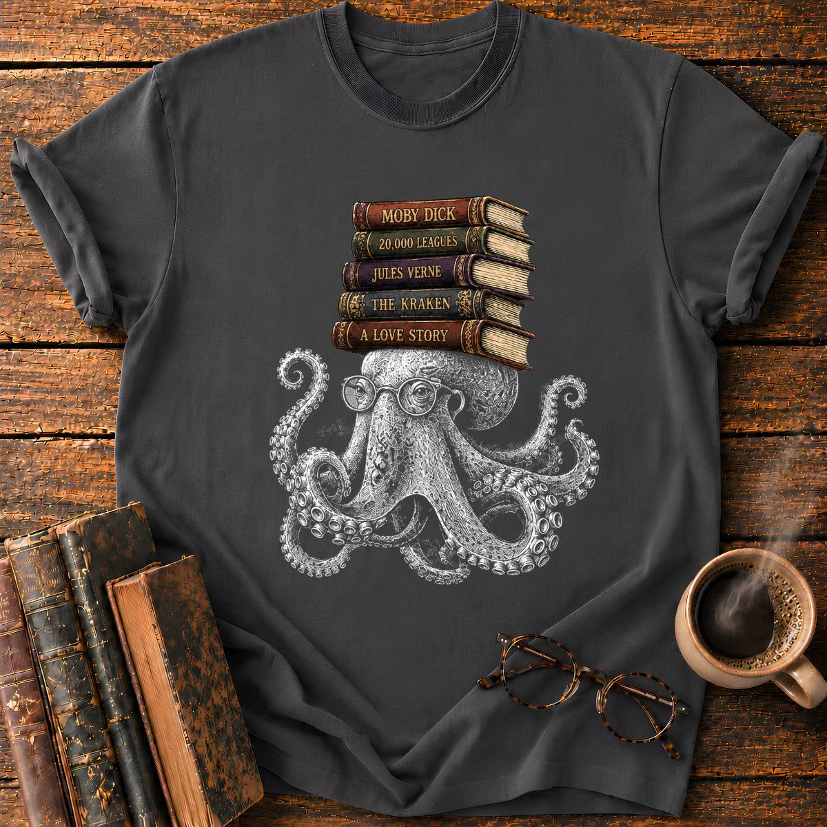 Octopus with Vintage Books T-Shirt