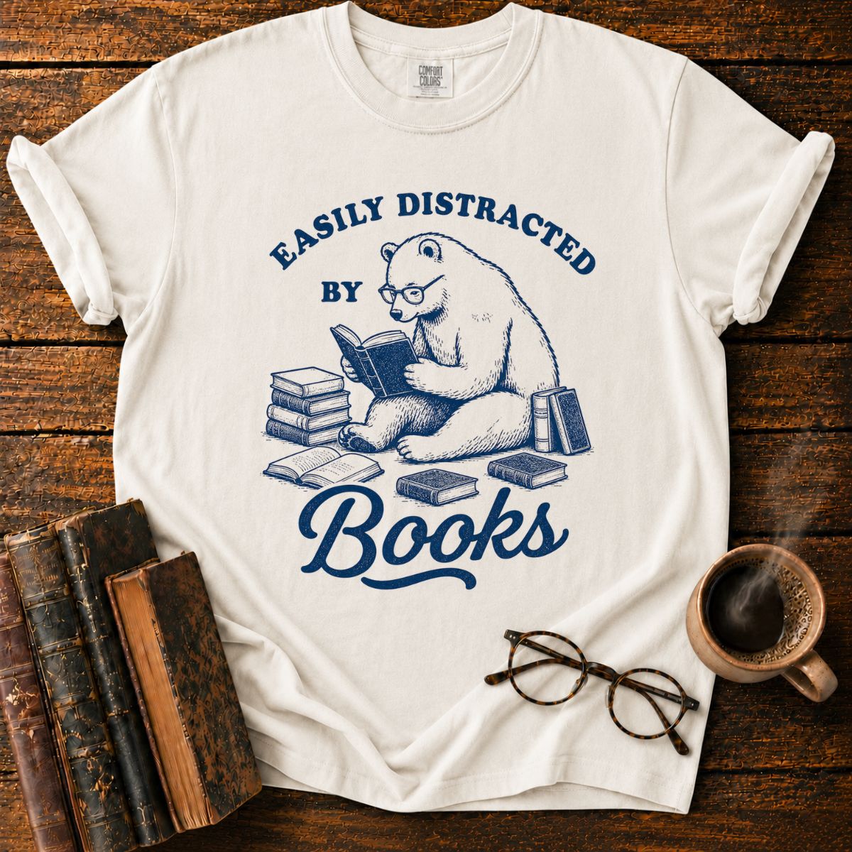 Easily Distracted by Books Bear T-Shirt