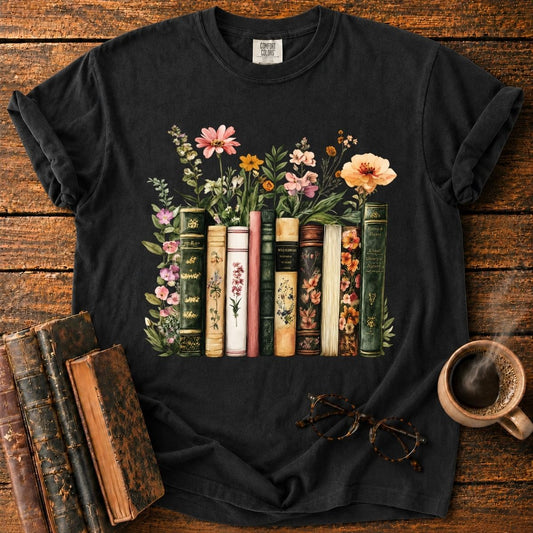 Vintage Books with Wildflowers T-Shirt