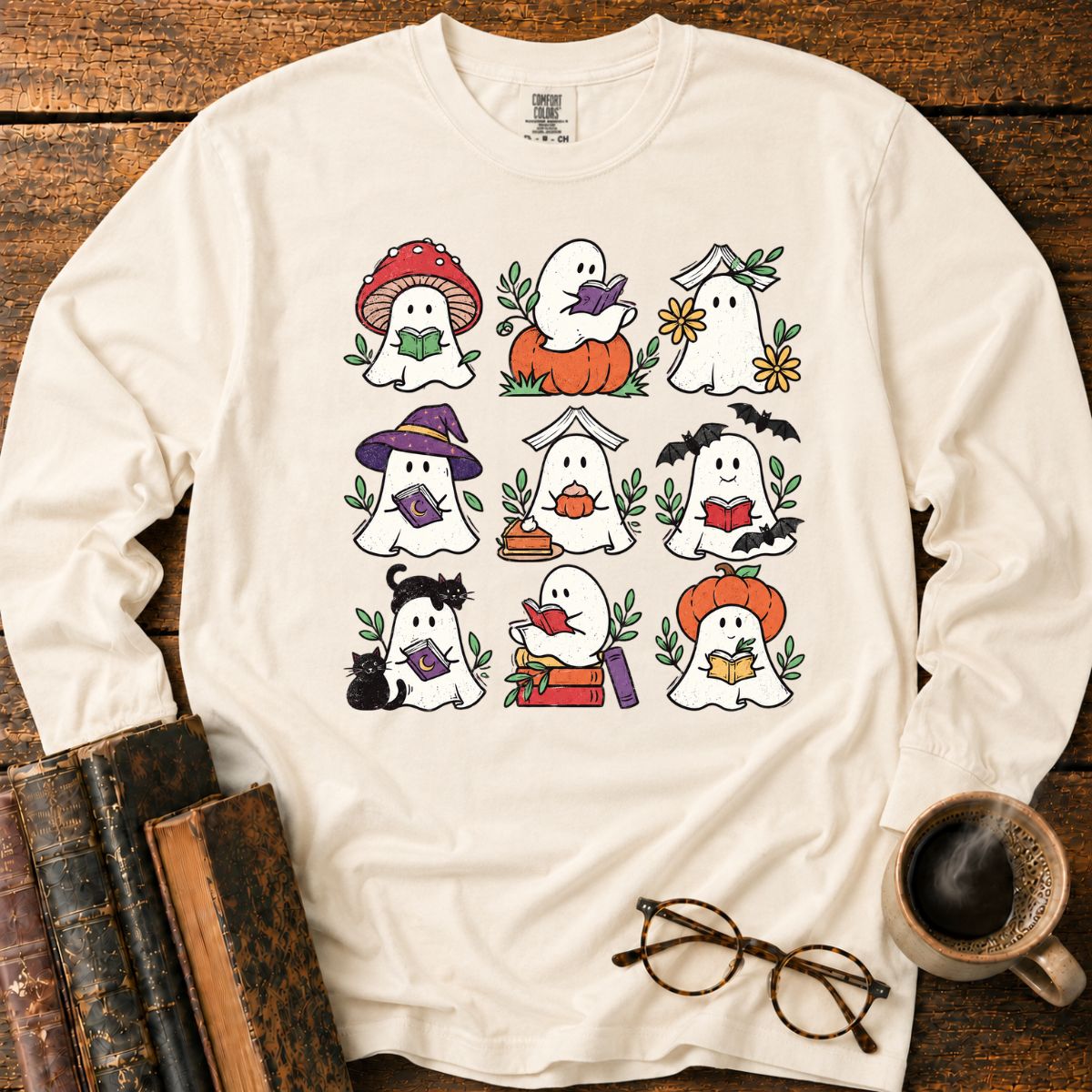 Ghosts Reading Books LS T-Shirt