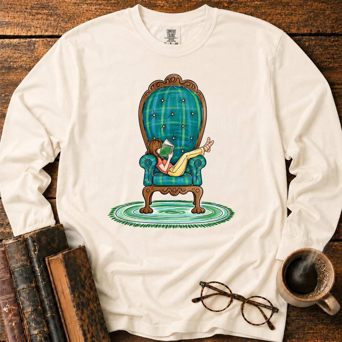 Girl Reading In Big Armchair LS T-Shirt