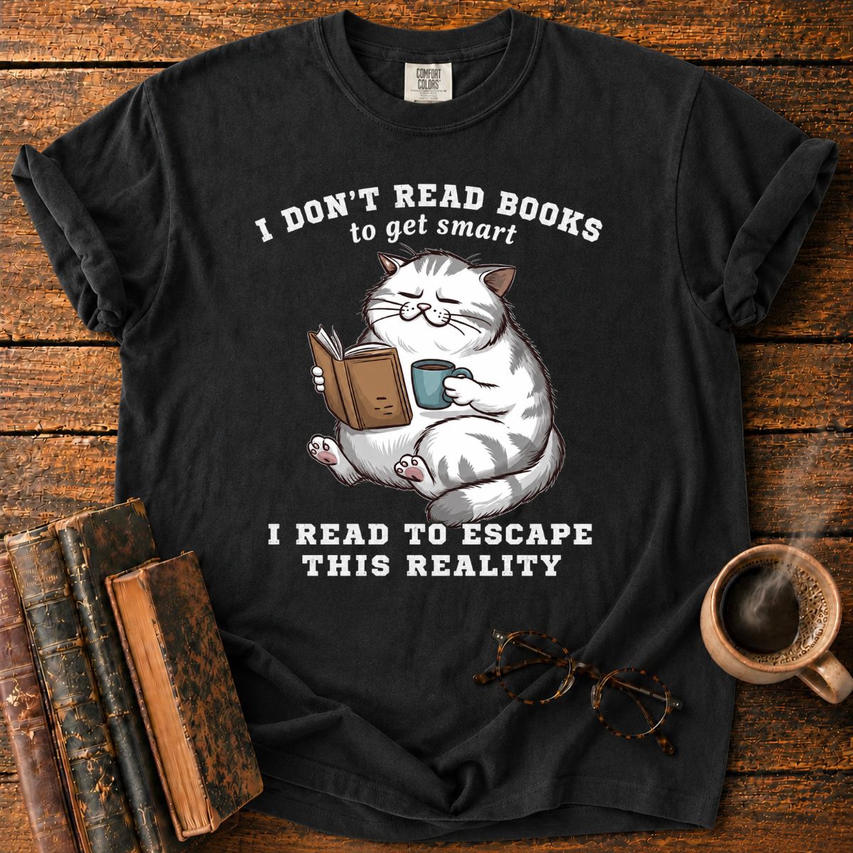 Cozy Cat Reading Escape T-Shirt